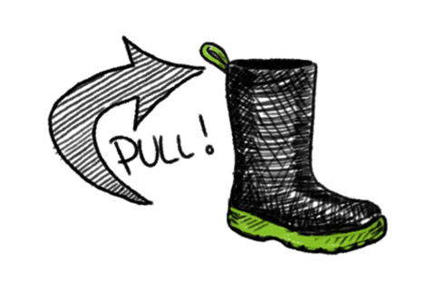 Boot with arrow pointing to the strap